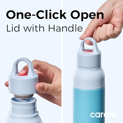 CAROTE 19 oz One-Click Open Insulated Water Bottle & 21 oz Tumblers with Lid and Straw, Double-Wall Insulated Stainless Steel, Leakproof Lid with Handle, Essential for Travel, Sports(Vibrant Blue)