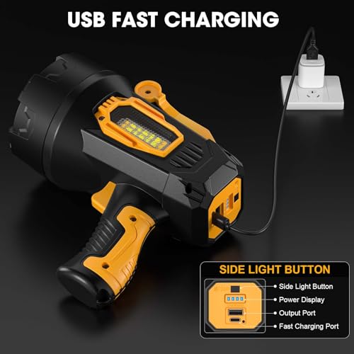 Rechargeable 2,000,000 Lumens LED Spotlight with Cob Light for Outdoor Camping Boating