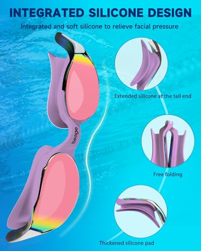 Seago Racing Swim Goggles Adult & Youth Anti-Fog UV Protection Red & White B