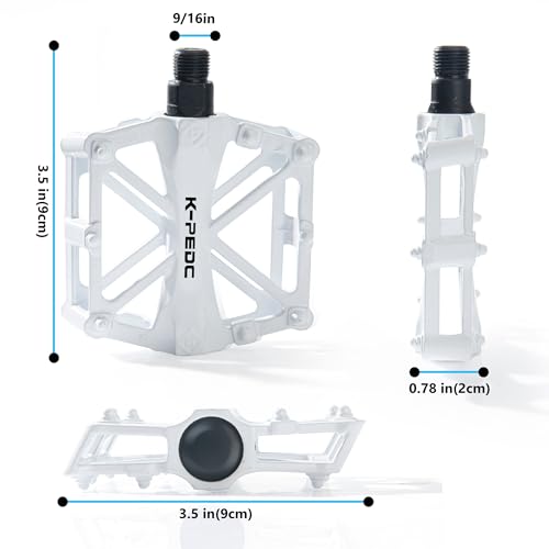 GPMTER Bike Pedals 9/16 White - Anti-Skid Aluminum Alloy MTB Road Bicycle Flat