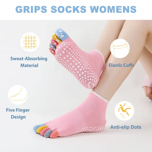 CaiDieNu Yoga Toe Socks for Women Non Slip Grip Socks 8-10 / Yoga 3 Pack
