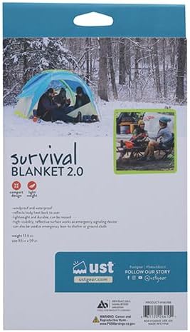 UST 20-PGR0010-08 Survival Blanket/Tarp 2.0 with Windproof and Waterproof Material for Emergency, Camping, Hiking and Outdoors, Orange