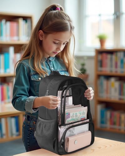 X-Large Clear Backpack with Reinforced Straps - Black, 18x8x13 Inches