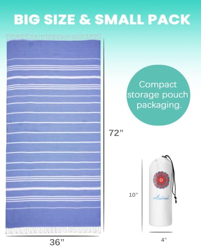 Antfuny Thin Blue Turkish Beach Towel 72x36 Inch Sand-Free Quick-Dry Pool Mat