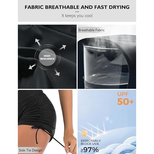 Buauty Women's Swim Shorts High Waisted Bathing Suit Bottoms Adjustable Side Tie Swimsuit Boy Short Pants Swimwear UPF50+