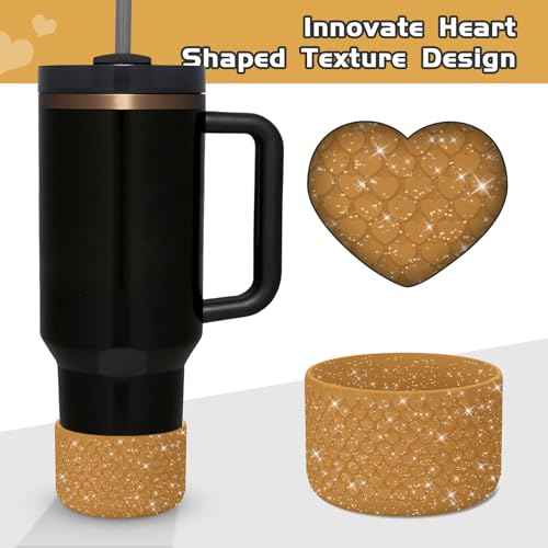 WUQID Protective Bling Heart Texture Silicone Boot Sleeve Compatible with Stanle Tumbler 40oz 30oz 20oz & 12-24oz Hydroo Sport Flask Bottles, Anti-Slip Bottle Bottom Sleeve Cover for 2.8-2.95in Bottom