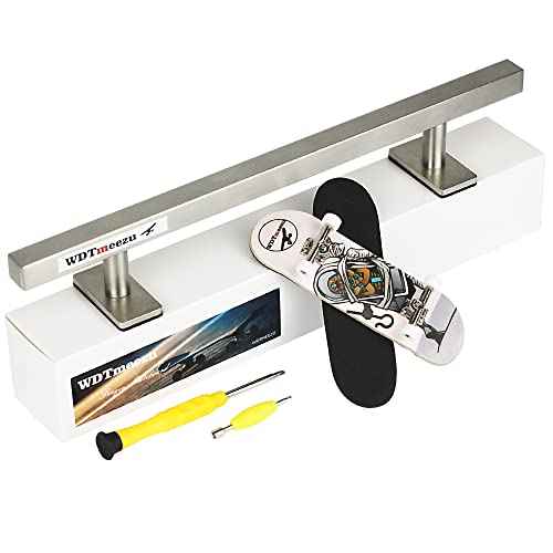 Wood Fingerboard and Finger Skateboard Flat Rail Set Fingerboard with Bearing Wheels and Professional Prop for MINI Skateboard Rail Made of Metal 10" Long