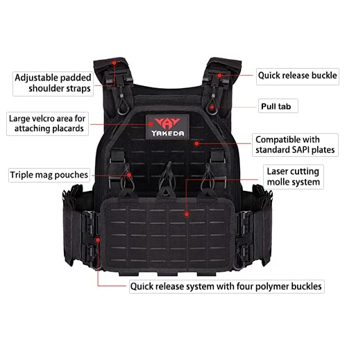 vAv YAKEDA Quick Release Tactical Laser-Cutting Vest Multicam Lightweight Vest (US, Alpha, One Size, Regular, Regular, Black)