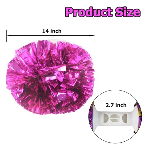 Pink Cheerleading Pom Poms with Baton Handles - 6 Pack, 14 Inch Glitter Team Spirit