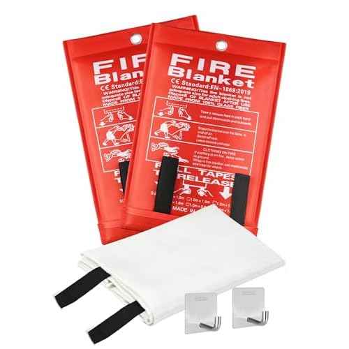 Fire Blanket Emergency for Home and Kitchen, 40" x 40", Fiberglass Suppression Fire Retardant Blankets for Office, Car, Warehouse, Fireplace, Grill Safety (2 Pack)