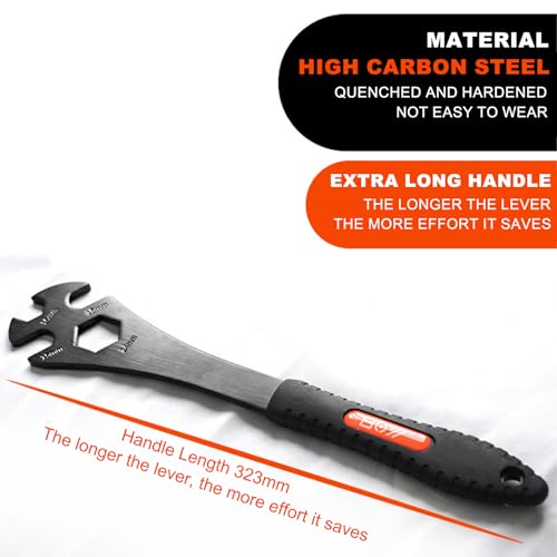 15mm Bike Pedal Wrench Removal Tool, Long Lever Bicycle Pedal Spanner, 15mm/16mm/24mm Openings (3-in-1)