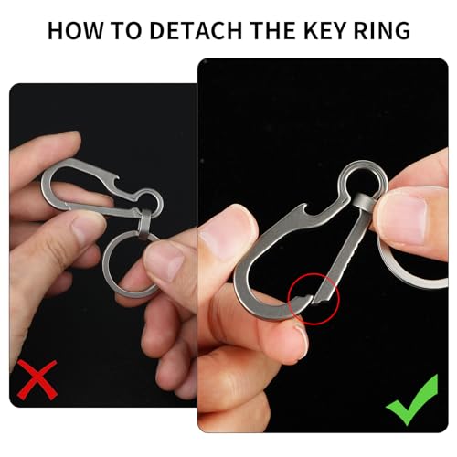 Ouligay Titanium Carabiner Keychain Clip Quick Release Bottle Opener Keychain EDC Key Holder Organizer Titanium Key Chain with Titanium Key Ring