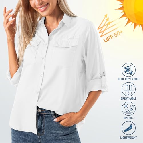 Women's Safari Long Sleeve Sun Protection Shirt - Large White