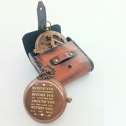 Vintage Brass Nautical Compass with Leather Case - Handcrafted Gift for Men