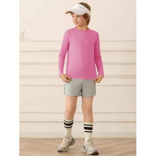 Haloumoning Boys Long Sleeve Athletic T-Shirts Kids Dry Fit UPF 50+ Neon Swim Shirts 5-14 Years