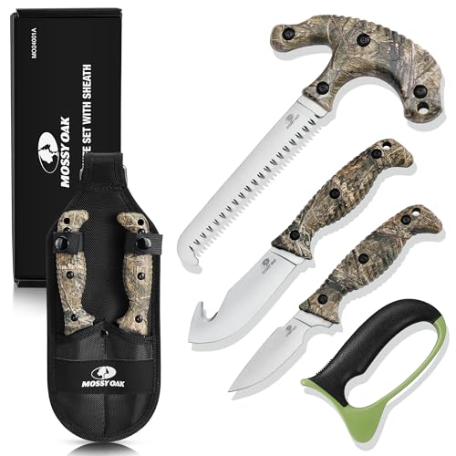 Camouflage Mossy Oak Field Dressing Kit - 4-Piece Hunting Knife Set with Sheath