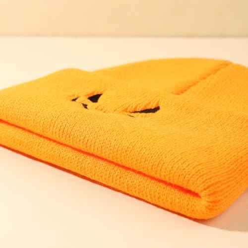 Halloween Pumpkin Knitted Beanie Hat Winter Thick Warm Soft Cute Hat for Halloween Orange