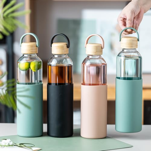 34oz Glass Water Bottle with Silicone Sleeve & Leak-Proof Lid - Green