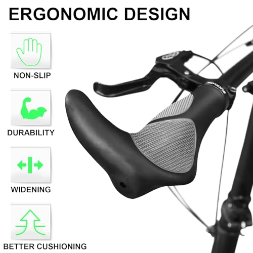 BUCKLOS Ergonomic Bike Handlebar Grips Black-Grey Lock-On MTB Bar Ends