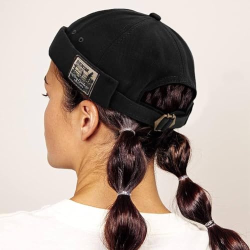 Mens Docker Cap Brimless Beanie Skull Cap Retro Rolled Cuff Adjustable Cotton - One Size Denim