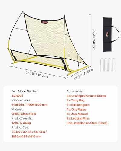 VEVOR Soccer Rebounder Net 72x56 Inches Multi-Angle Training Equipment for Teens & Adults