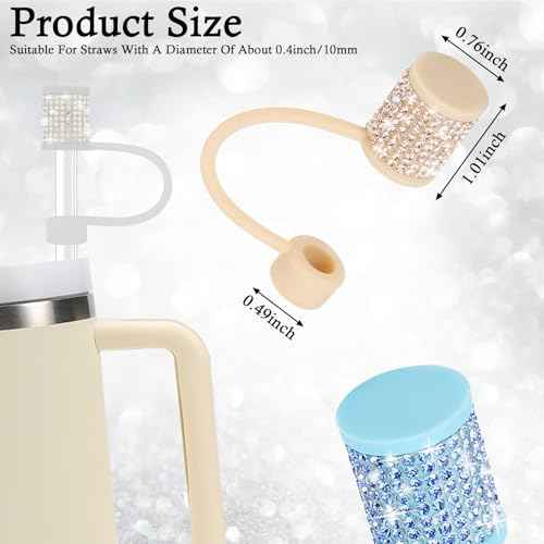 Stanley Cup Accessories Set, 4 Pcs Bling Diamond Straw Cover, Straws Cap for Stanley 30&40oz with Tumblers, 0.4in Lid Accessories for Tumblers, Straw Topper for 10 mm Straws (4Pcs Champagne)