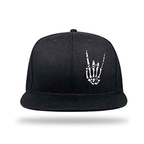 Snapback Hats for Mens Skull Hat Flat Bill Gorras Planas para Hombres Black Snap Backpack Brim Baseball Cap
