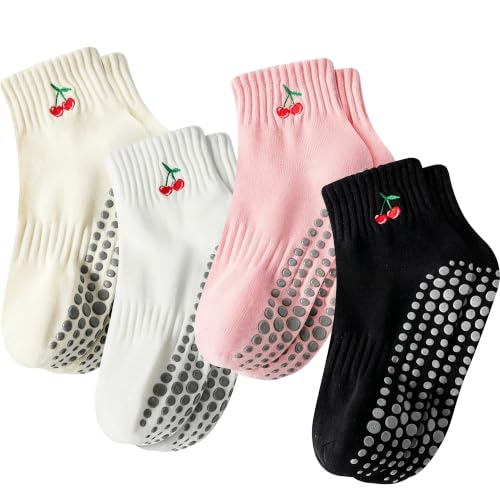 Cotton Grip Socks for Pilates Yoga Women - 4/6 Pair Cute Athletic Socks