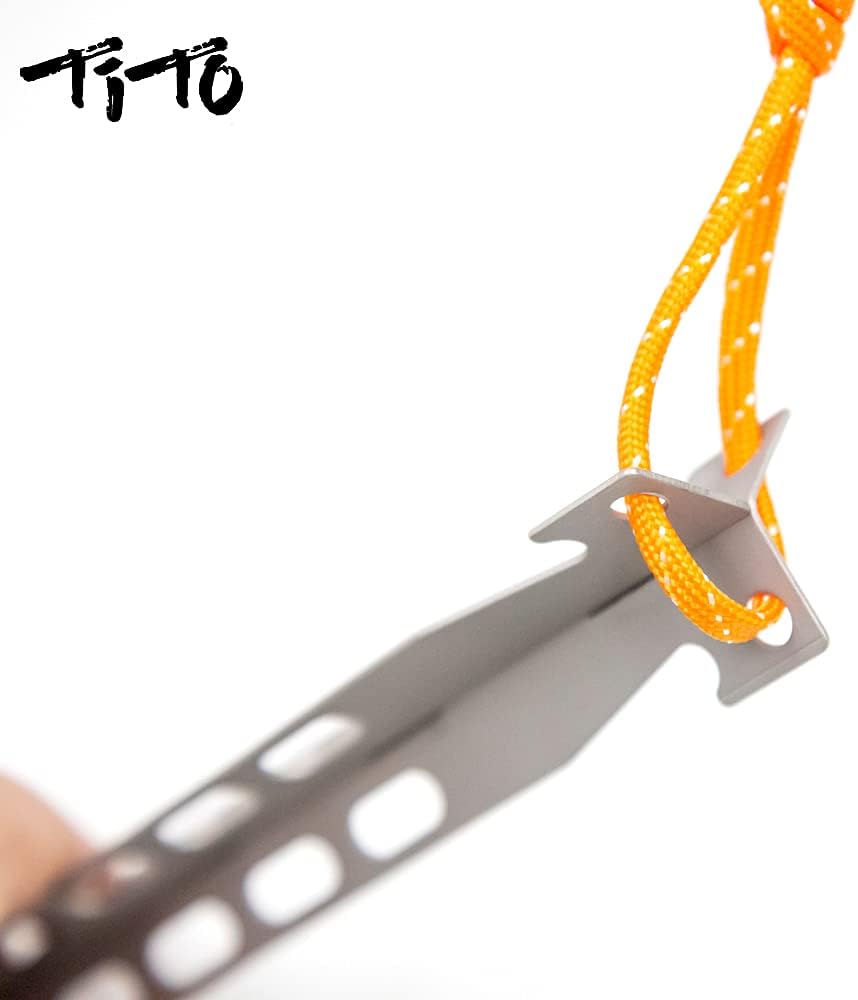 TiTo 6 Pack Titanium Tent Stakes 10X10X160mm V-Shaped Windproof Tent Nail Pegs with Carrying Pouch for Camping, Hiking, Gardening and Canopy (Silver,10X160mm)