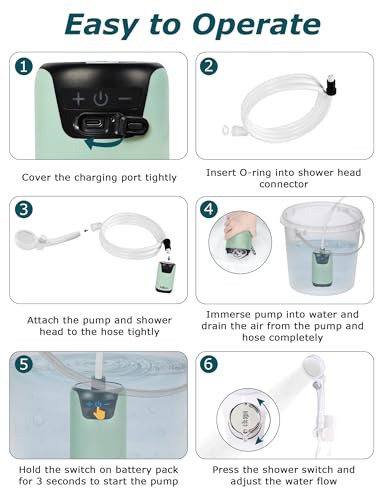 innhom Portable Camping Shower Pump with LED Display, 6000mAh Rechargeable, Green