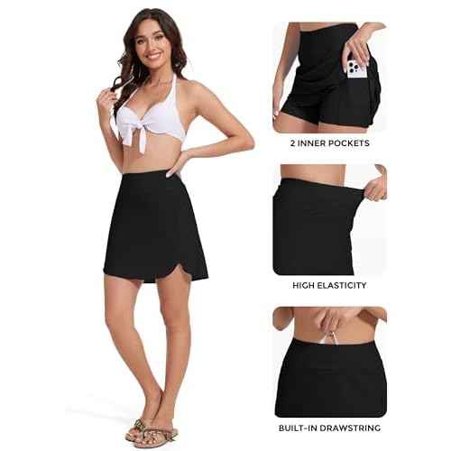 Swim Skirt Bottoms for Women High Waisted Swimsuit Skirts Tummy Control Bathing Suit Bottom Ladies Swimming Skorts