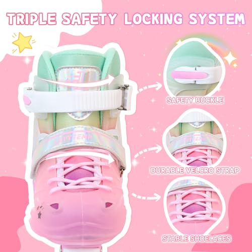 Adjustable Girls Ice Skates for Kids - Pink, Small (US 10C-12.5C) - Beginner Hockey Skating Shoes