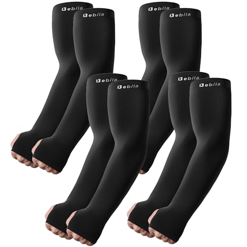 X-Large Arm Sleeves with Thumb Hole for Sun Protection UV Cooling Outdoor - Black