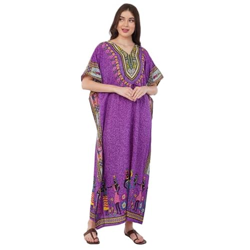 Divine threads Women African Print Kimono Cover Up V Neck Batwing Sleeve Plus Size Beach Kaftan Dresses Brown
