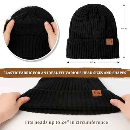 Fashion Knit Beanies Hats, Men Women Warm Beanie for Winter, Fleece Lined Beanie, Thermal Thick Snow Skull Cap