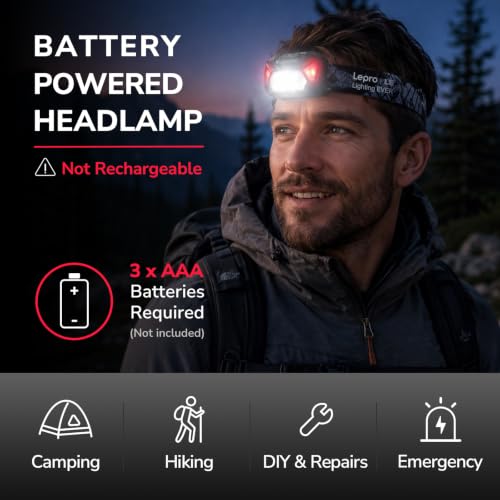 Lepro Waterproof LED Headlamp with 6 Modes, Black - Battery Not Included