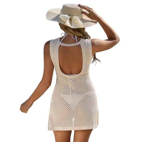 FAIRY SEASON Swimsuit Coverup for Women Knit Crochet Hollow Out Backless Beach Dress 2025 Bikini Cover Up Sleeveless Dresses