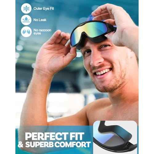 Polarized Swim Goggles, Anti UV & Fog Swimming Goggles for Adult, Unisex No Leaking Swimming Goggle for Men Women Youth