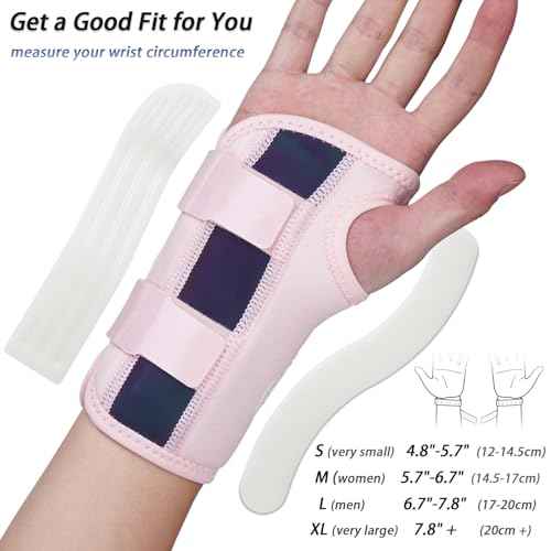 Wrist Brace for Carpal Tunnel Night Support with 2 POM Stays, Wrist Splints Left/Right Hand Stabilizer Adjustable Wrist Support for Tendonitis Arthritis Pain Relief (Rosepink-Right, M)