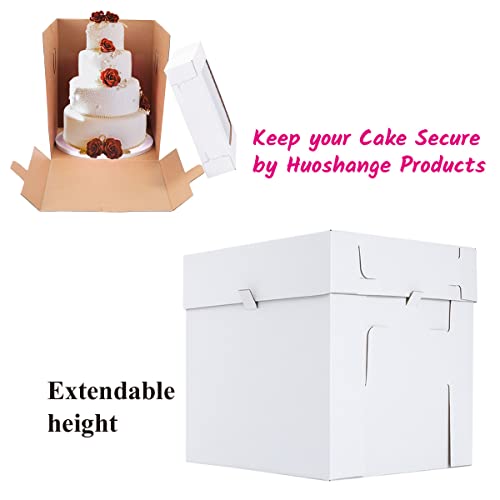 Tall Cake Boxes 10x10x12 Inch 3 Pack with Transparent Top Window, Recyclable Kraft Cardboard, Adjustable Height for Tier Cakes & Gifts