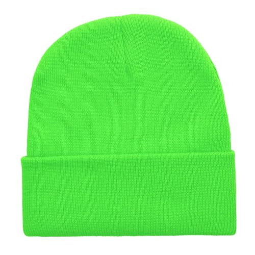 Neon Green Beanie for Men Women Warm Winter Hat Acrylic Knit Skull Cap - Variation of THIS listing