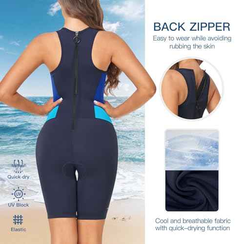 Women's Triathlon Suit One-Piece Sleeveless Tri-Suit Quick-Dry 3D Padded Athletic Swimsuits Slimming Cycling Running