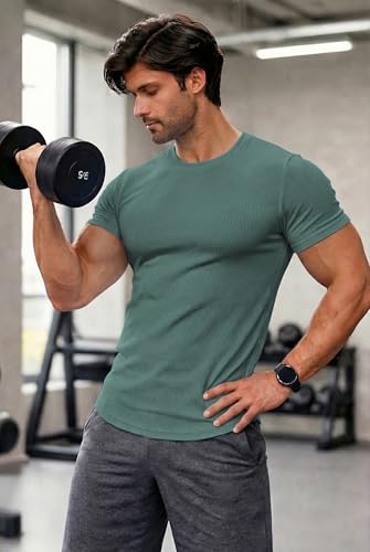 Men's Slim Fit Short Sleeve T-Shirt - Summer Muscle Tee, Crewneck, XL Light Green