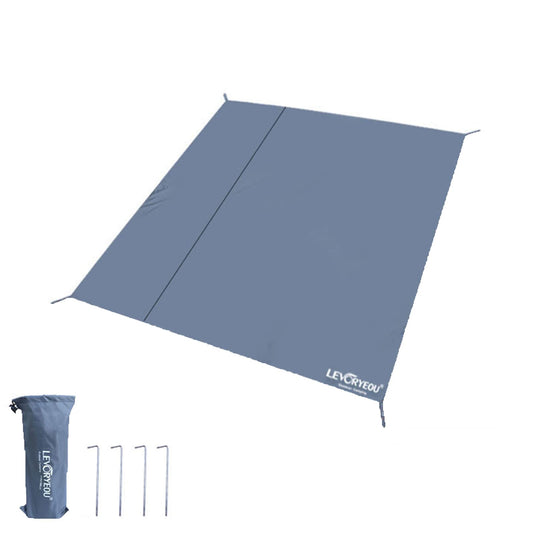 RUNGEASINI 8x8 FT Waterproof Tent Footprint - Heavy Duty 210D Oxford Ground Mat with Stakes - Fits 6-8 Person Tents for Camping, Picnic, Beach - Extra Large Square Tarp with Carry Bag (Gray-Blue)