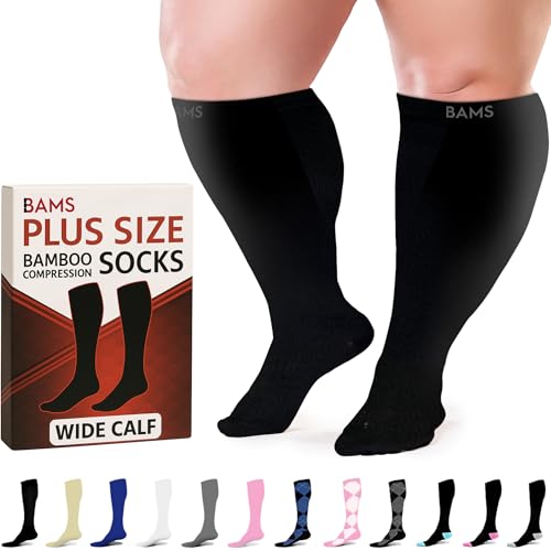 Plus Size Compression Socks Wide Calf XL XXL XXXL - Black, XX-Large, Graduated Support
