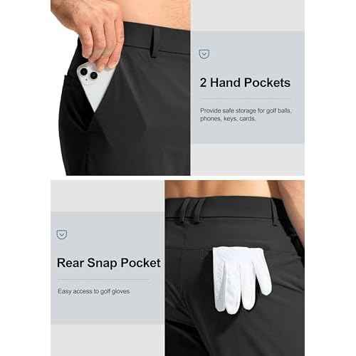 Pudolla Men's Golf Pants Stretch Work Dress Comfy Pants 30"/32"/34" Lightweight Quick Dry Casual Slacks Trousers with Pockets