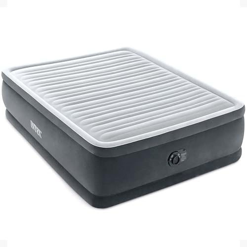 Intex Dura-Beam Deluxe Comfort-Plush Elevated: Fiber-Tech ? Queen Size ? Built-in Electric Pump ? 18in Bed Height ? 600lb Weight Capacity