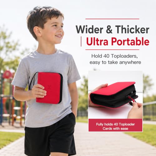 Red Mini 1 Pocket Top Loader Binder - Widened Pages & Spine, Portable Card Organizer