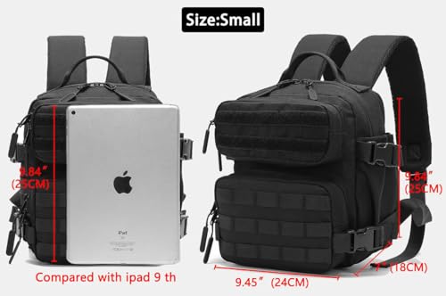 9L Mini Backpack for Men and Women, Small Backpack for Gym Hiking Travel Sports Running (Black)