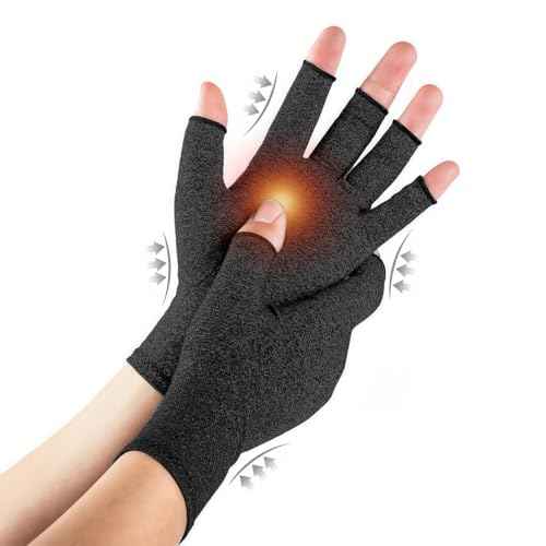 Arthritis Gloves for Women for Pain, Men and Women Fingerless Compression Wrap for Hand Pain and Osteoarthritis Compression Gloves,L,Black